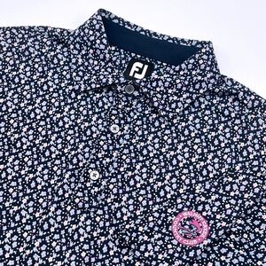Footjoy Mens Golf Polo Shirt Floral AOP Blue Short Size L Walnut Creek CC FJ